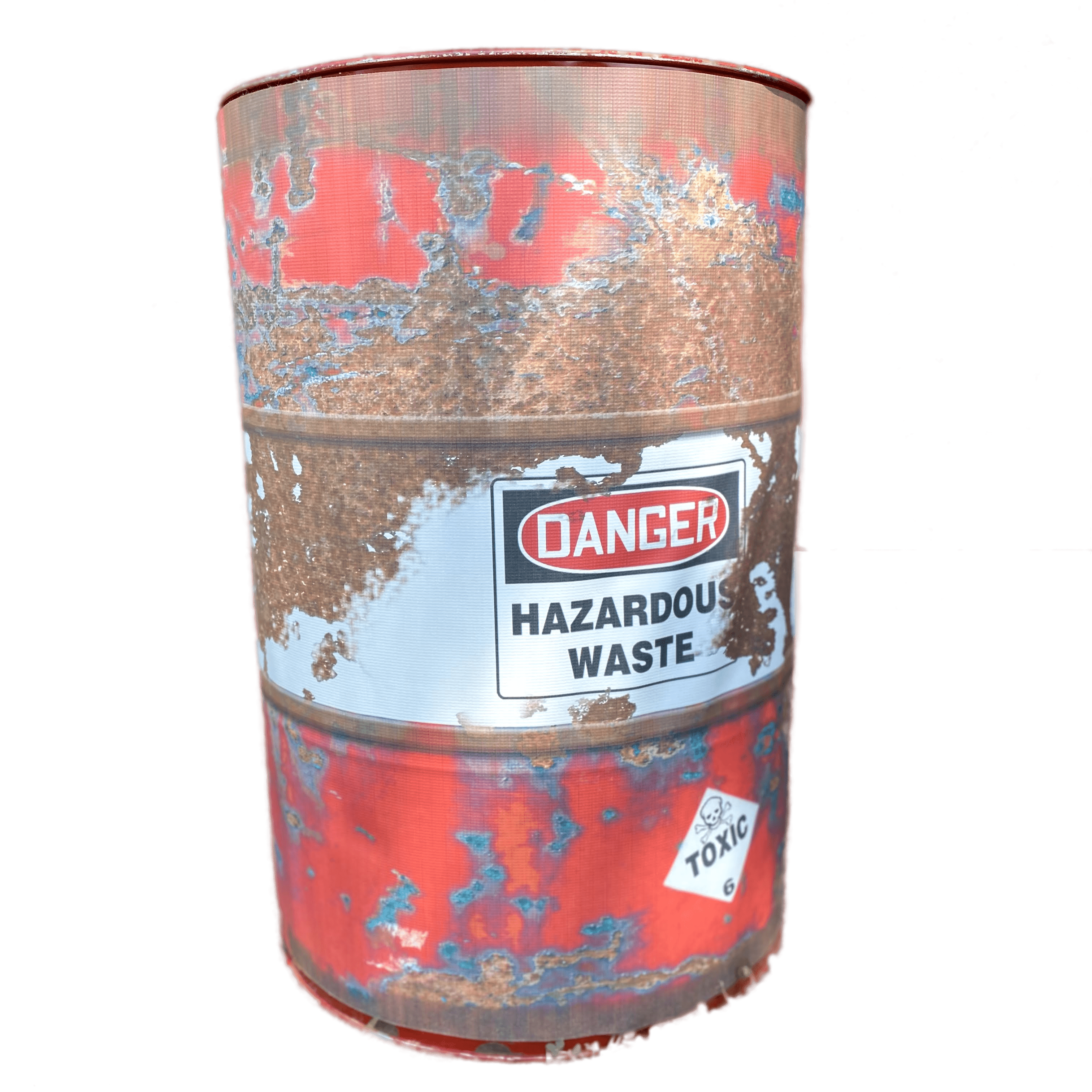 Labelled hazardous waste drums at a licensed facility